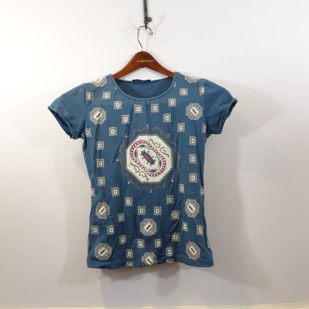 Purificacion Garcia Green Graphic Print T-Shirt Size S Short Sleeve